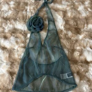 Sheer Halter Top with Floral Accent